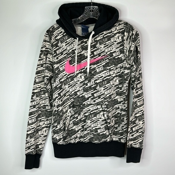 Vintage Nike Club All Over Print Hooded Sweatshirt Size Small - Picture 1 of 11
